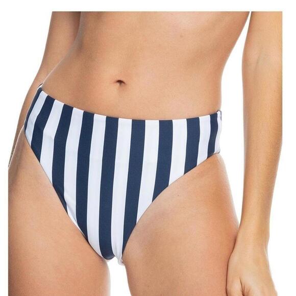 ROXY Juniors Paradise Reversible Bikini Bottoms Navy White Parallel XL New - Picture 1 of 16